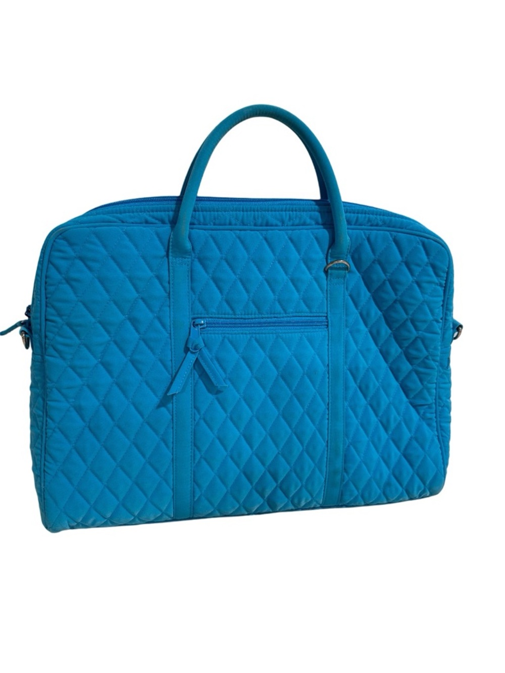 Vera Bradley Large Laptop Bag Microfiber Quilted Blue Travel Tote Aqua Turquoise - Picture 3 of 15